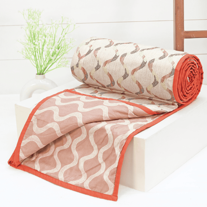 Riva Damask Cotton Dohar, Peach    