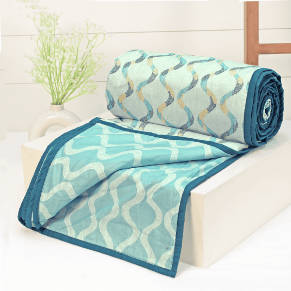 Riva Damask Cotton Dohar, Peacock Blue