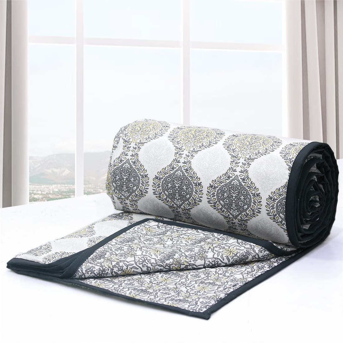 Soft Riva Damask Print Grey Cotton Dohar Online At Best Prices