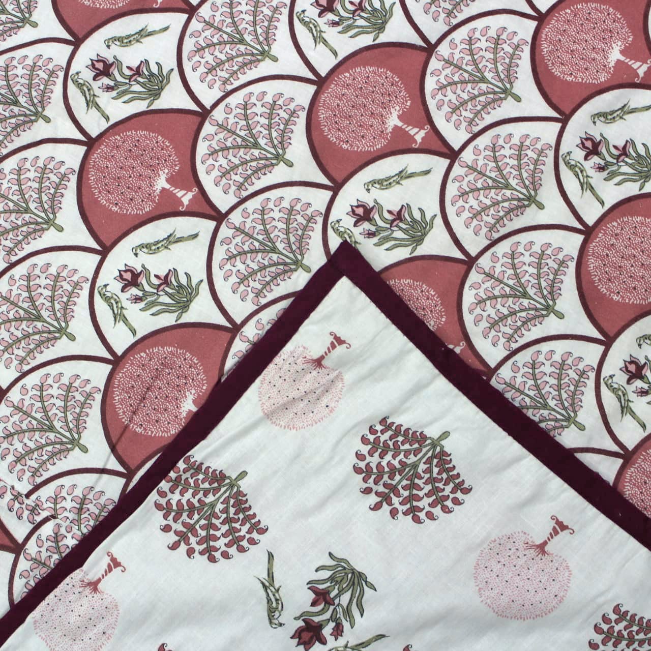 Riva Floral Cotton Dohar, Burgundy Design 