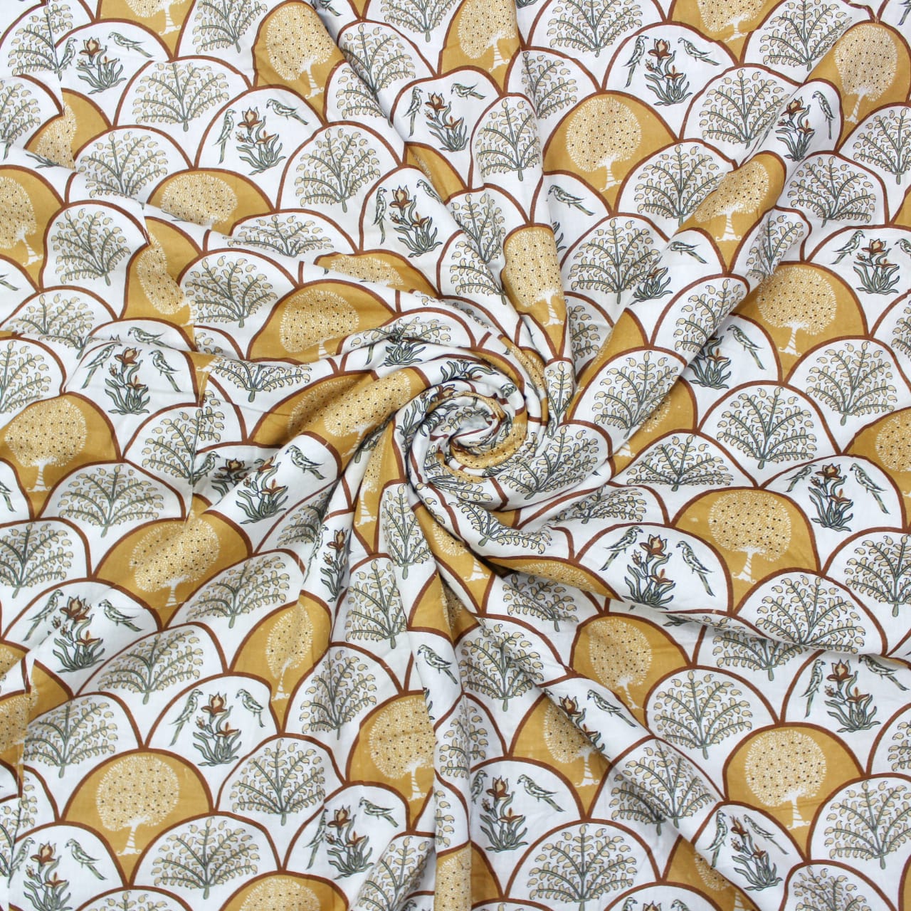 Riva Floral Cotton Dohar, Mustard