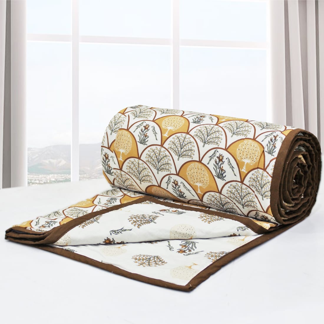 Riva Floral Cotton Dohar, Mustard