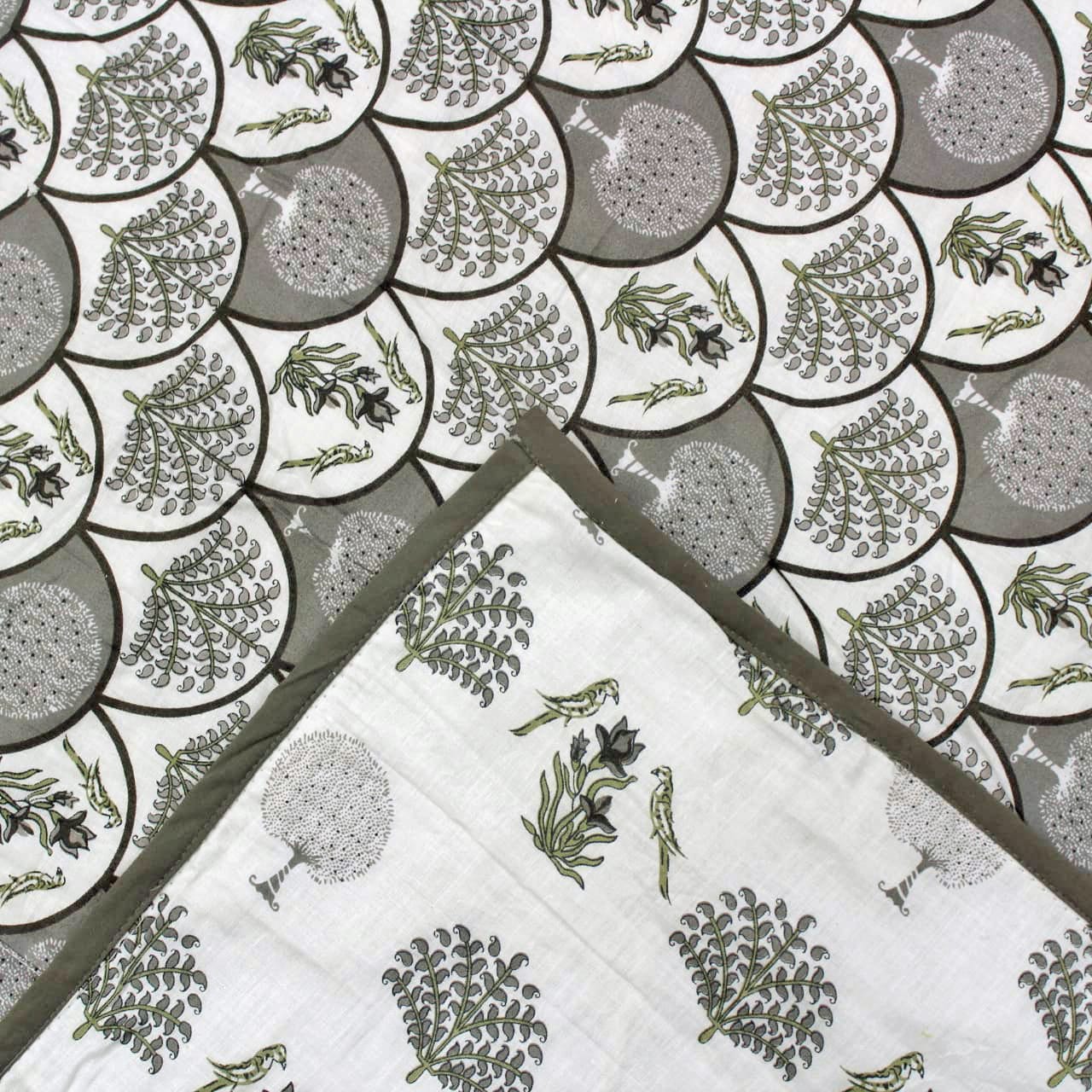 Riva Floral Cotton Dohar, Grey  