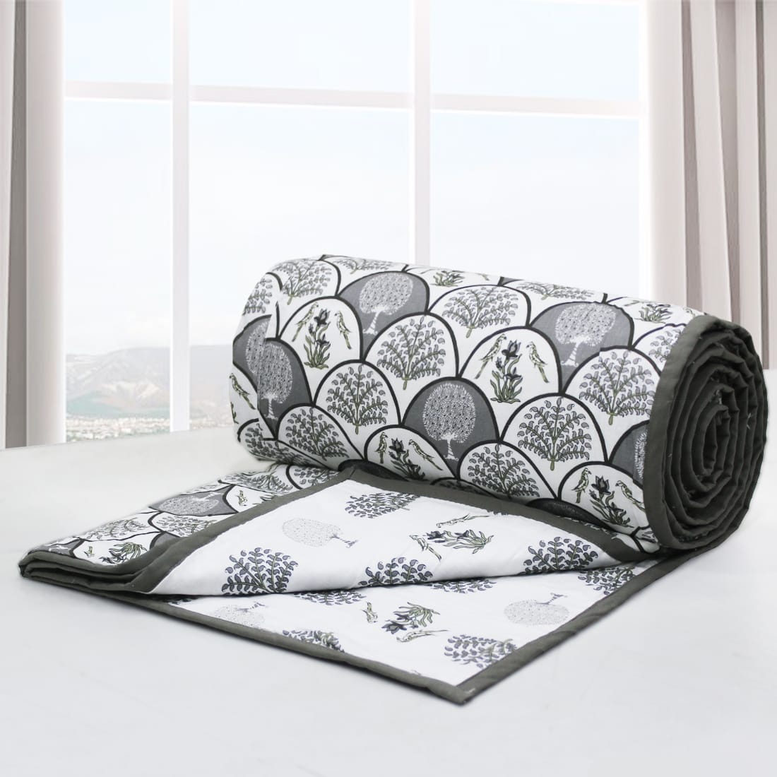 Riva Floral Cotton Dohar, Grey
