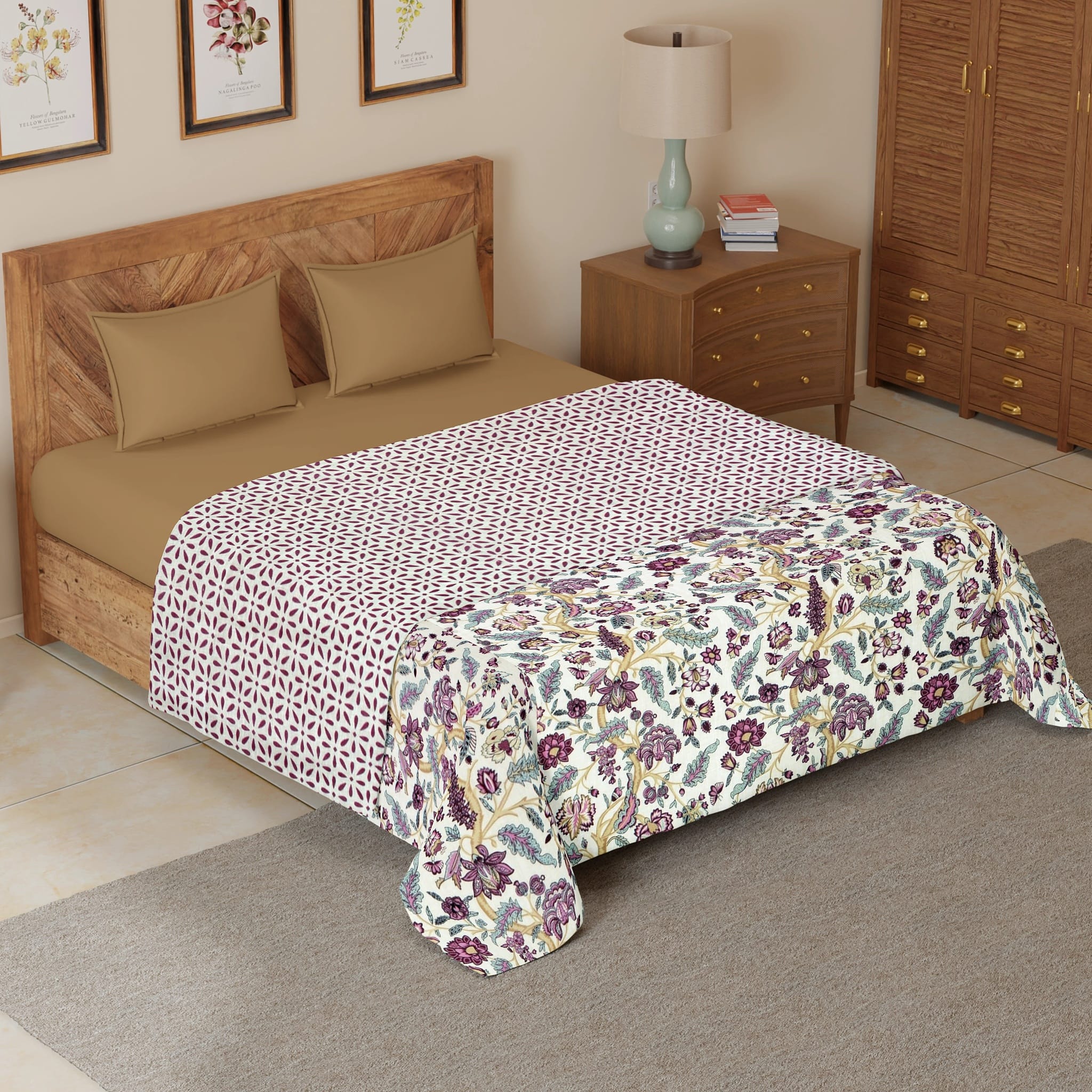 Riva Floral Cotton Dohar, Burgundy
