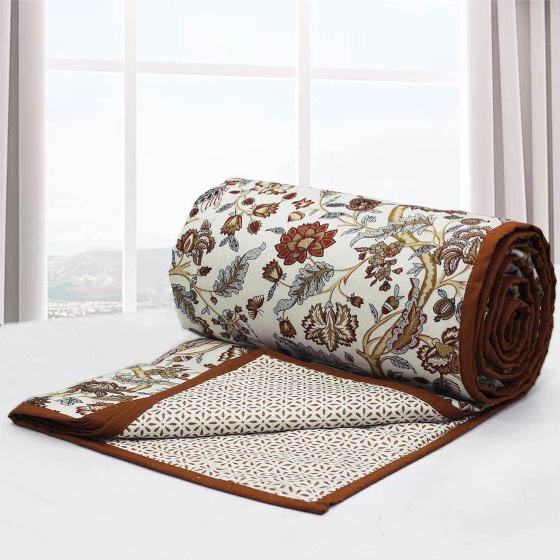 Riva Floral Cotton Dohar, Brown