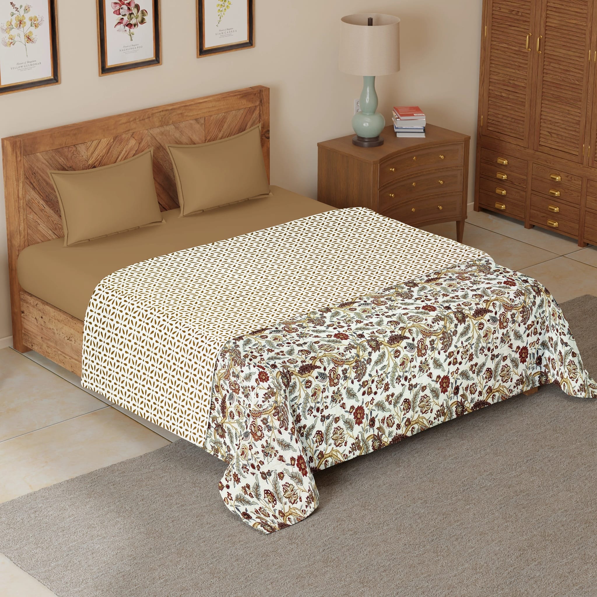 Riva Floral Cotton Dohar, Brown