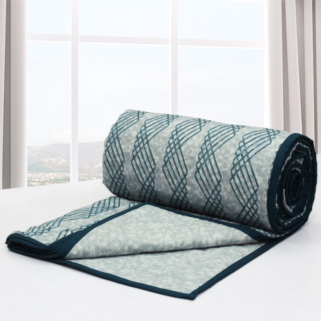 Riva Floral Cotton Dohar, Peacock Blue