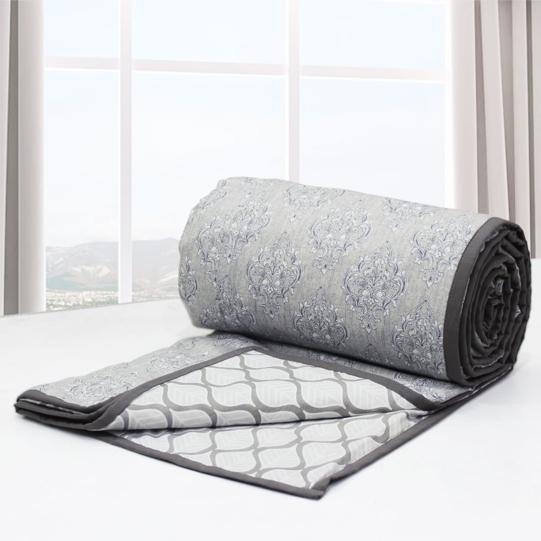 Riva Floral Cotton Dohar, Grey