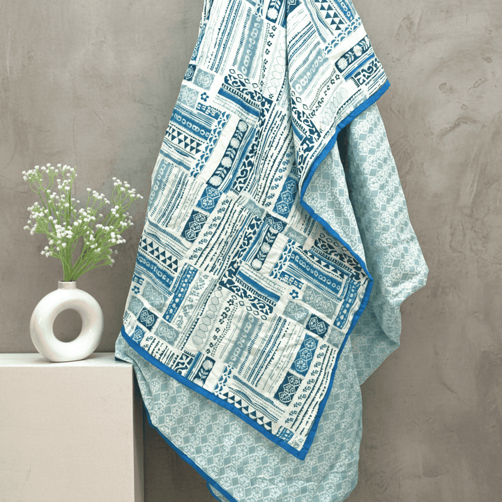 Riva Floral Cotton Dohar, Blue