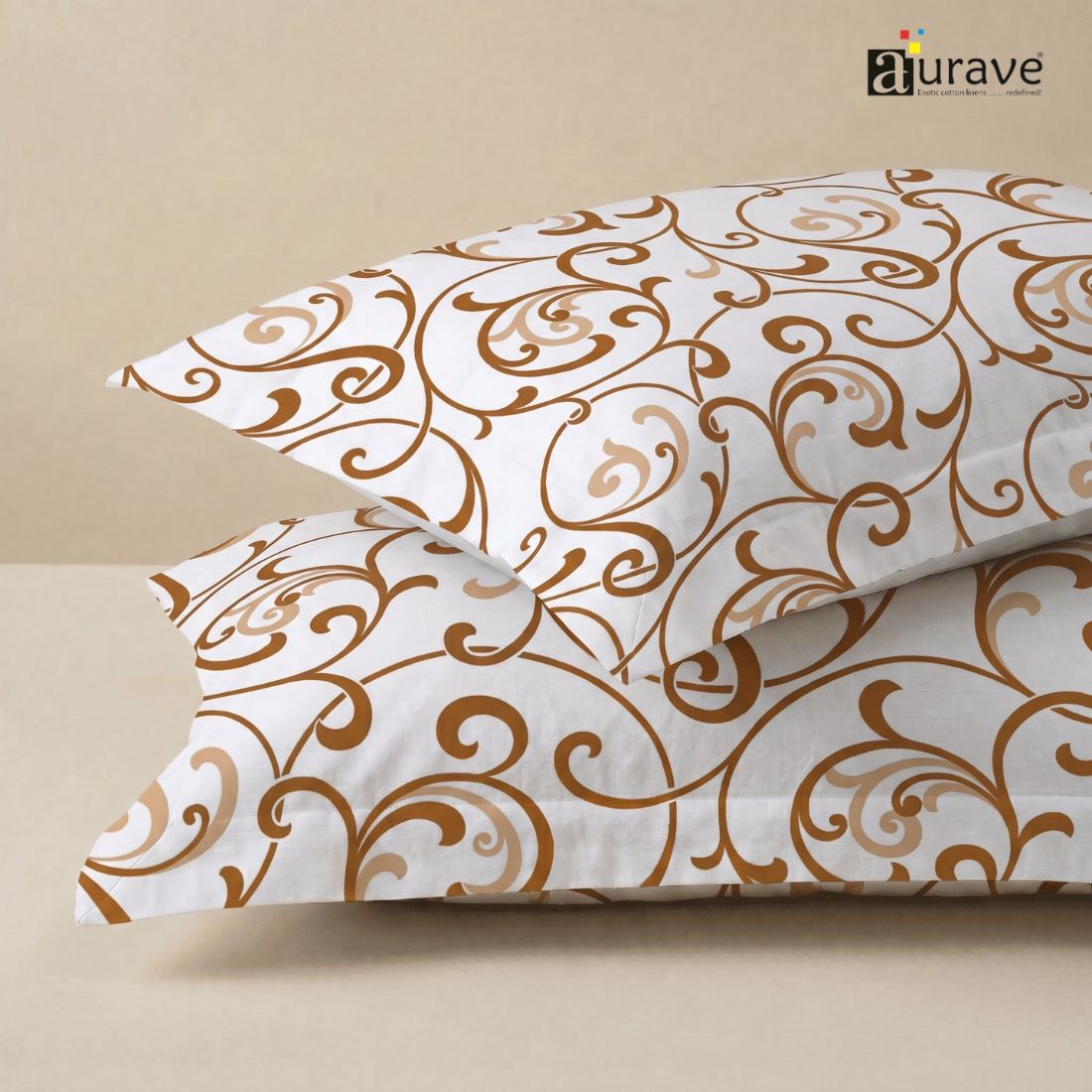 Printed Floral 2 Pcs Cotton Pillow Cover Set - Mustard