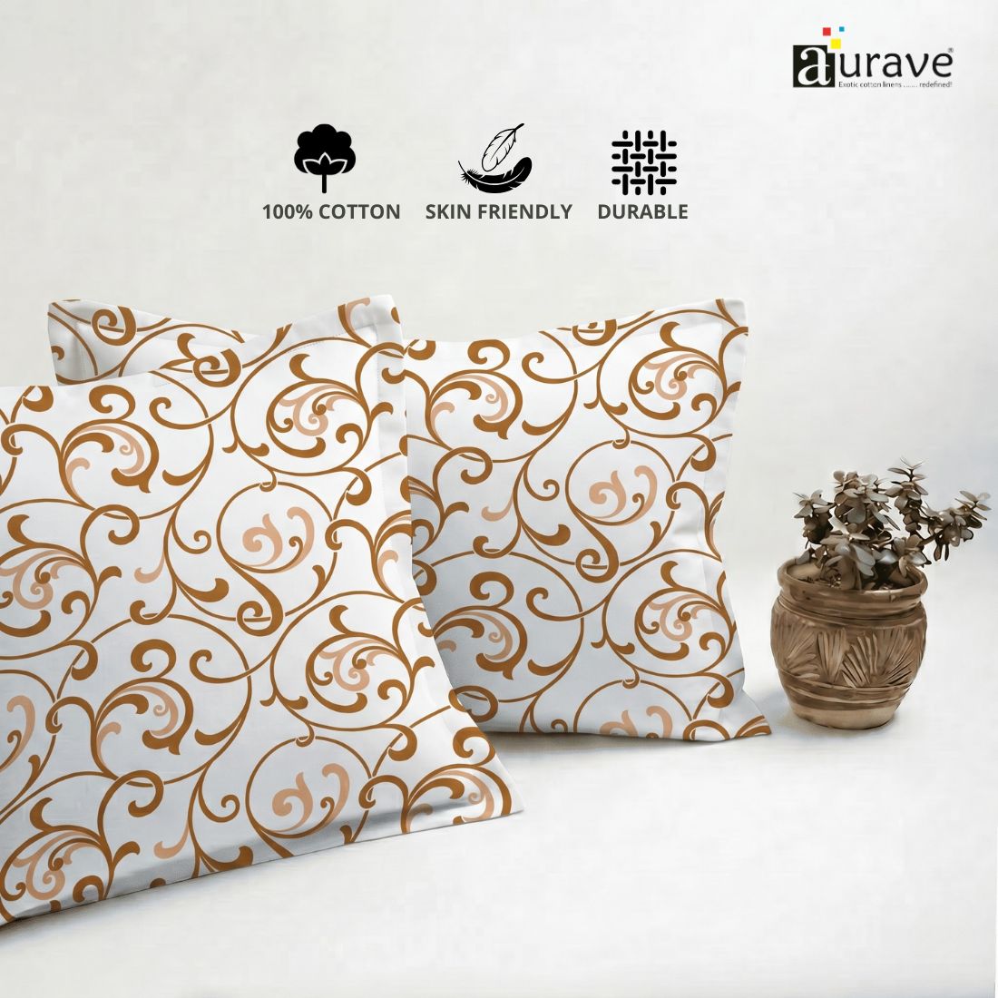 Printed Floral 2 Pcs Cotton Pillow Cover Set - Mustard