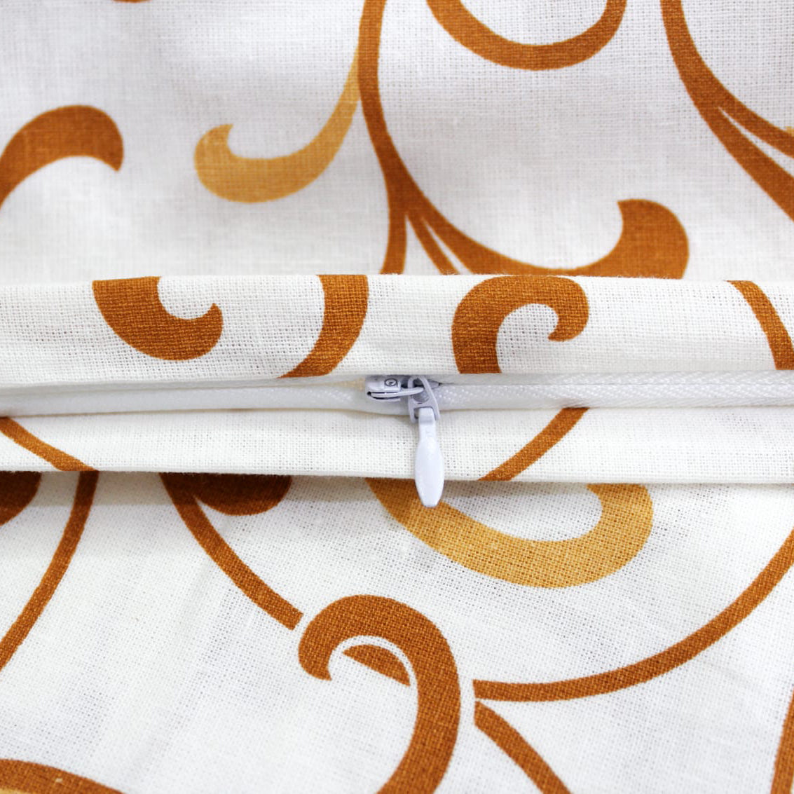 Close-up of zipper closure on Printed Cotton 144 TC Duvet Cover - Mustard