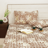 Printed Geometrical Cotton 144 TC Fitted Bedsheet with Pillow Covers - Brown