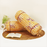 Printed Geometrical Cotton 2 Pcs Bolster Cover set - Mustard