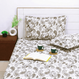 Printed Paisely Cotton 144 TC Fitted Bedsheet with Pillow Covers - BROWN