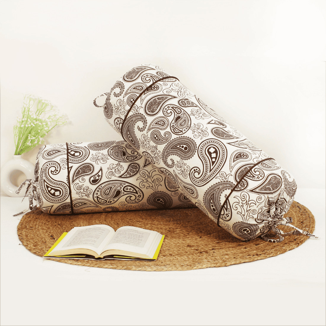 Printed Paisley Cotton 2 Pcs Bolster Cover set - Brown
