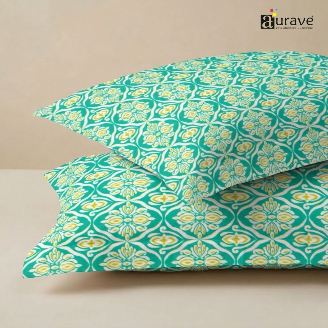 Printed Ikat 2 Pcs Cotton Pillow Cover Set - Aqua