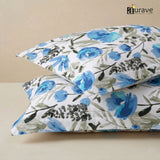 Printed Floral 2 Pcs Cotton Pillow Cover Set - Blue