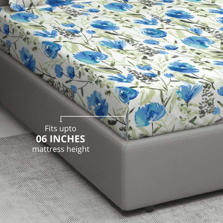 Printed Floral Cotton 144 TC Fitted Bedsheet 