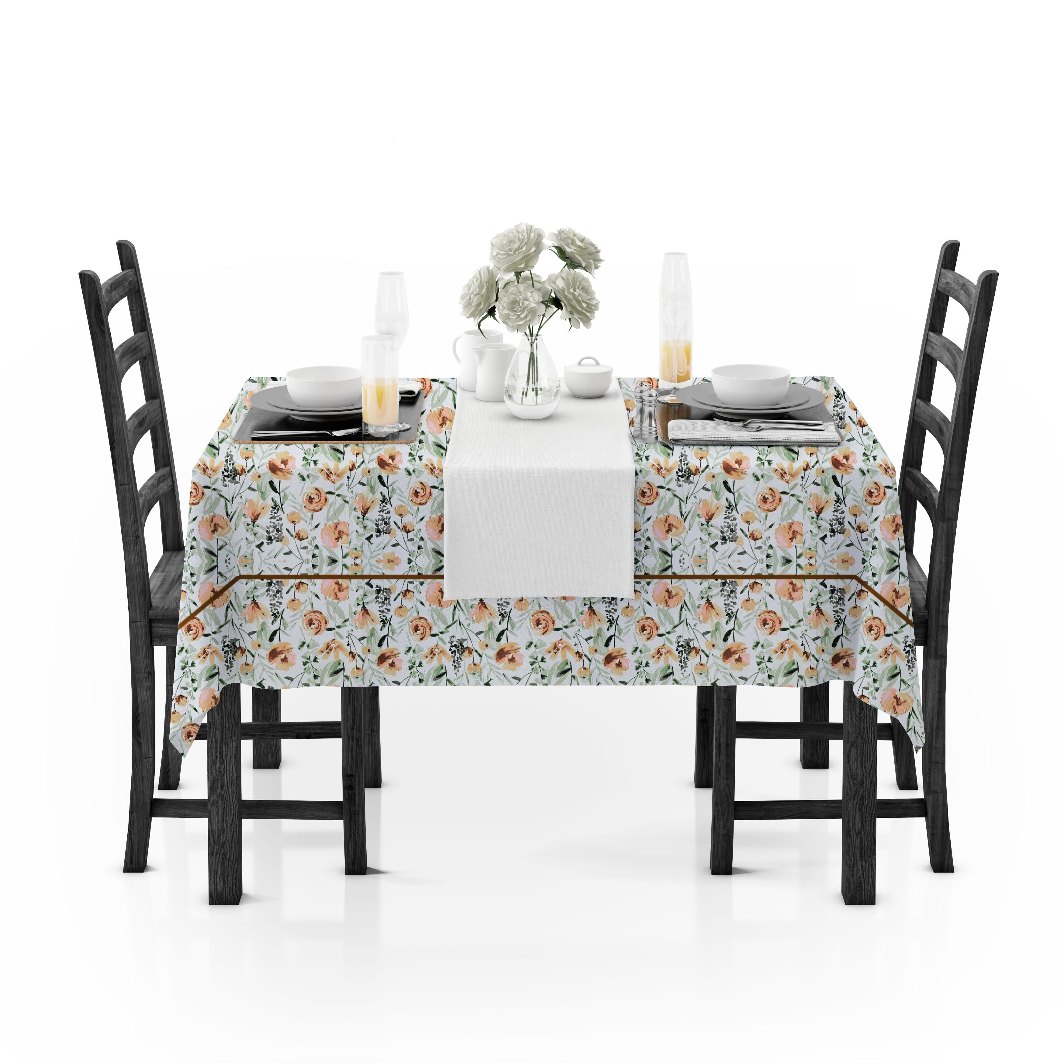 PRISM Printed Cotton Floral 1 Pc Table Cover - Brown
