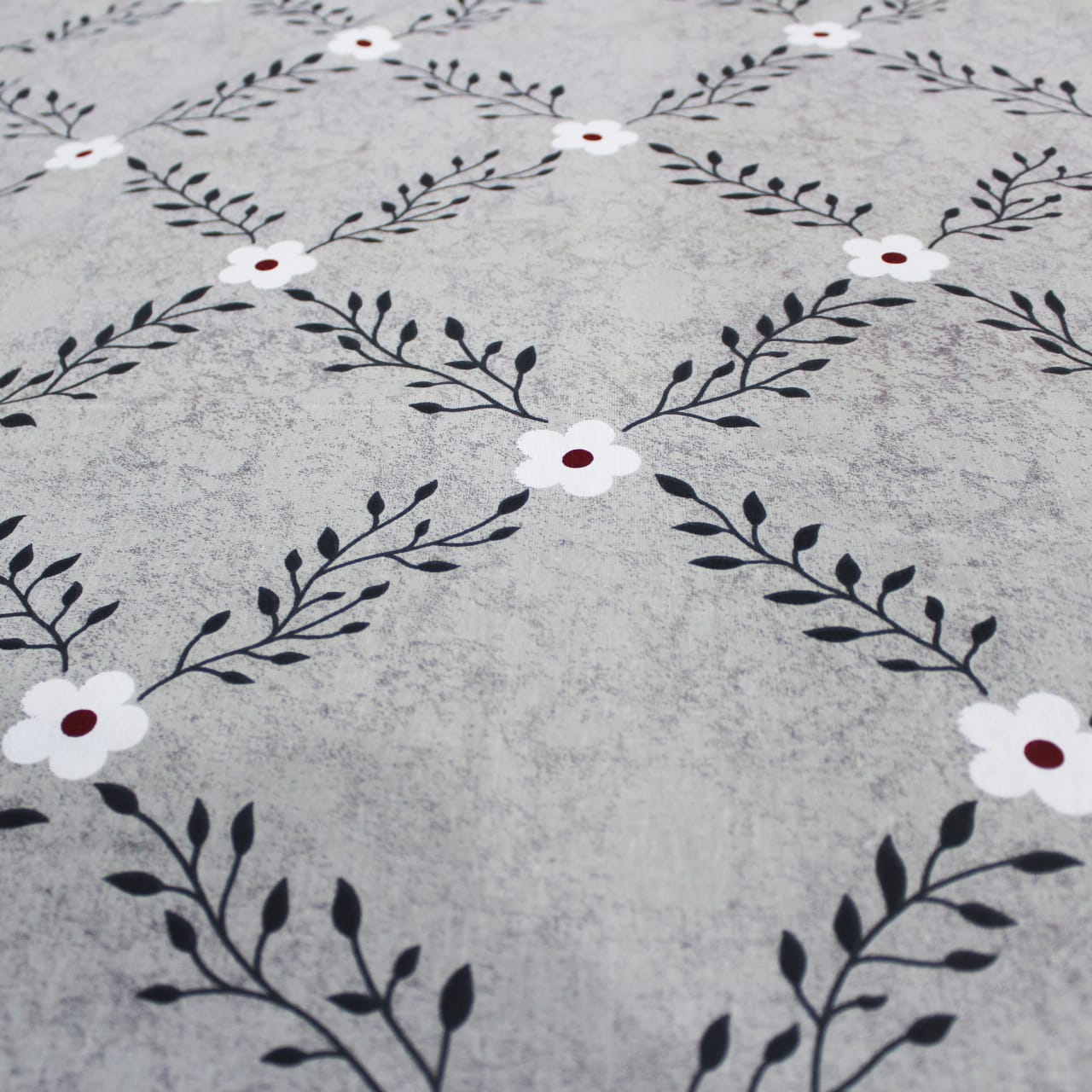 Soft Cotton Floral Print 144 TC Fitted Bedsheet In Grey At Best Prices