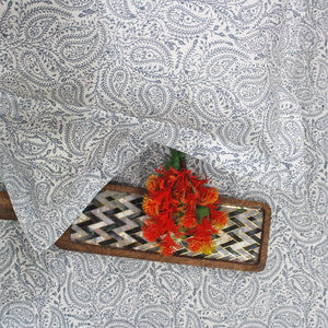 Stylish Blue Printed 144 TC Cotton Paisley Fitted Bedsheet At Best Price