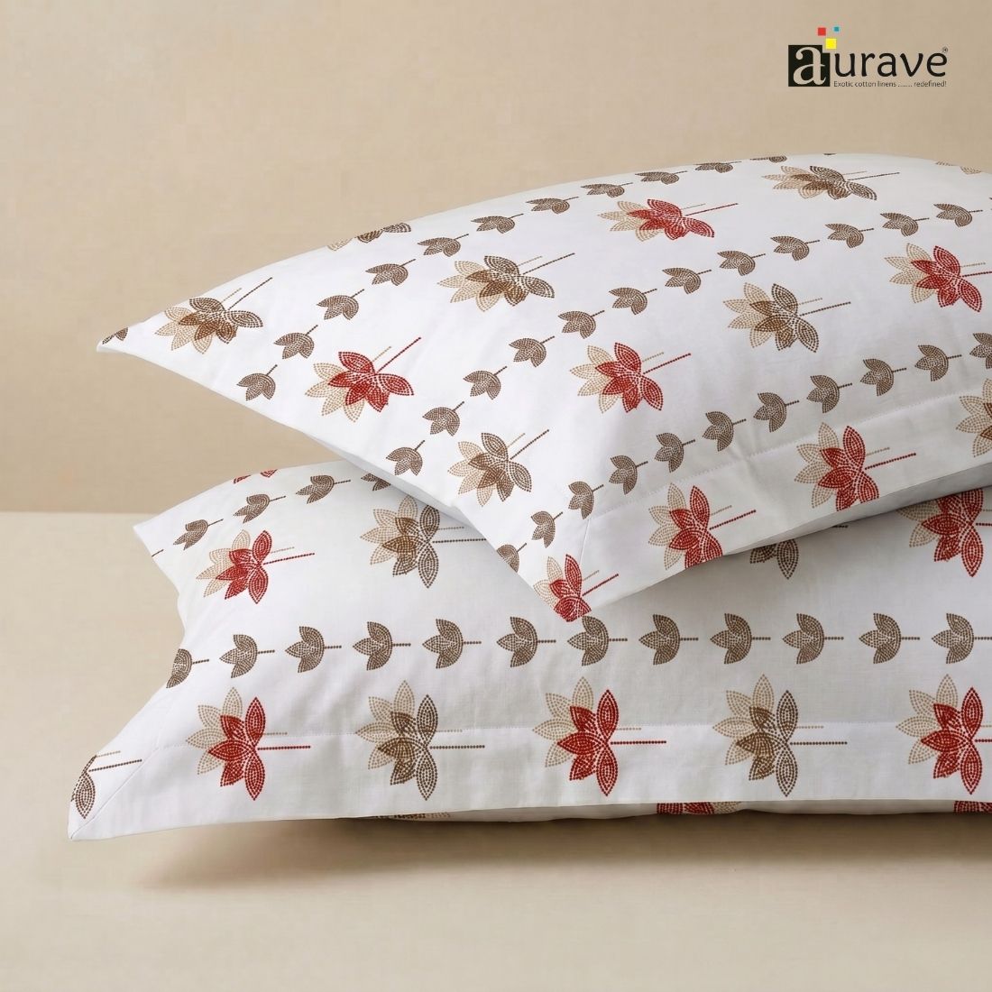 Printed Floral 2 Pcs Cotton Pillow Cover Set - Multicolor