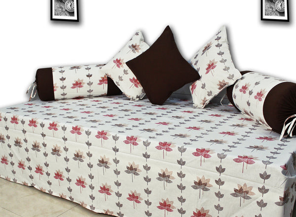 Prism Printed Floral 144 TC 6 Pcs Cotton Diwan Set - Multicolor