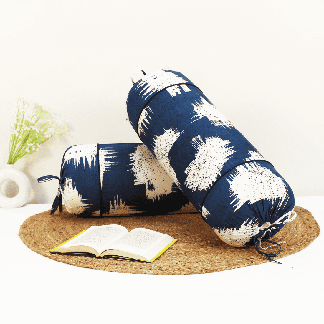 Printed Abstract 2 Pcs Cotton Bolster Cover set - Blue