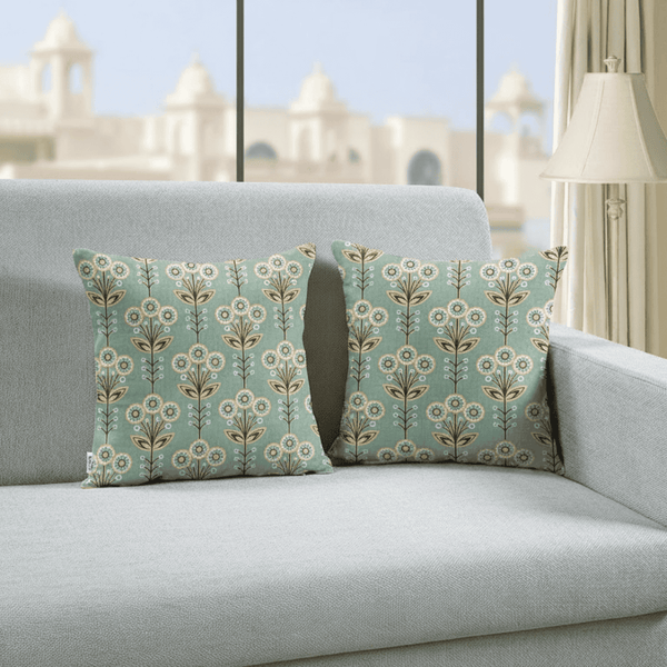 Printed Floral Cotton Cushion Cover set - Green