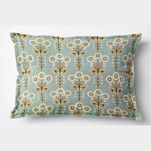 Printed Floral 2 Pcs Cotton Pillow Cover Set - Green