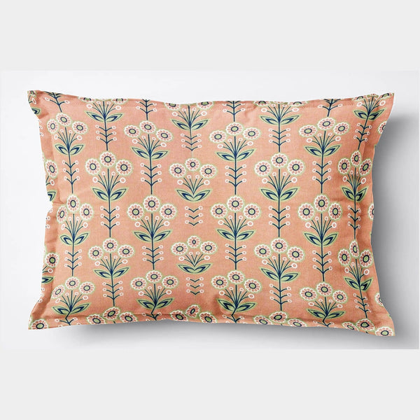 Printed Floral 2 Pcs Cotton Pillow Cover Set - Peach