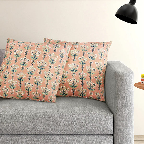 Printed Geometrical Cotton Cushion Cover set - Peach