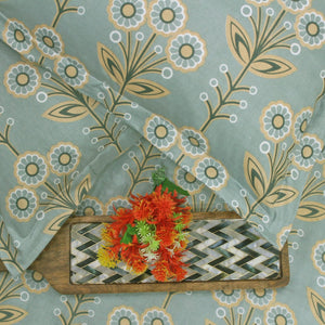 Printed Floral Cotton 144 TC Fitted Bedsheet with Pillow Covers - Green
