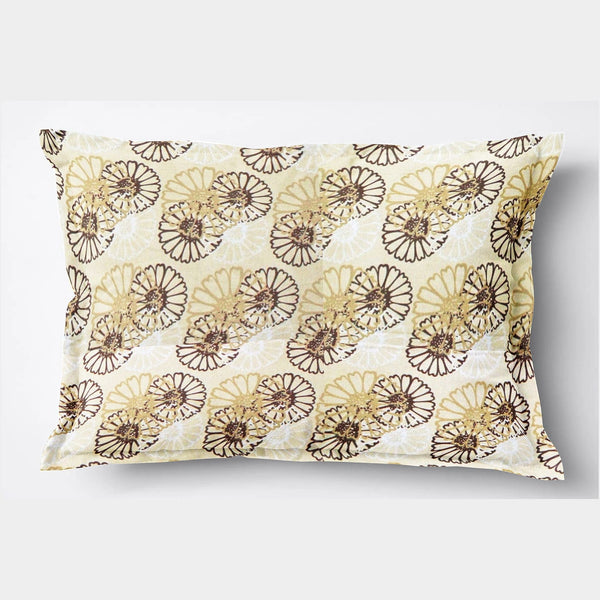 Printed Floral 2 Pcs Cotton Pillow Cover Set - Brown