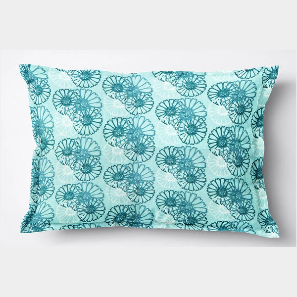 Printed Floral 2 Pcs Cotton Pillow Cover Set - Blue