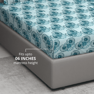 Printed Floral Cotton 144 TC Fitted Bedsheet 