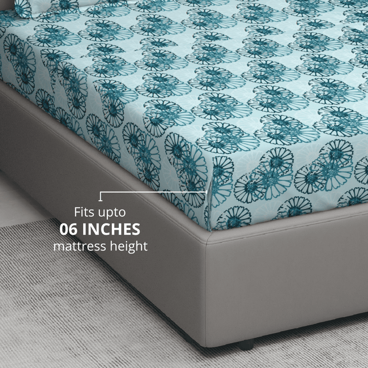 Printed Floral Cotton 144 TC Fitted Bedsheet 