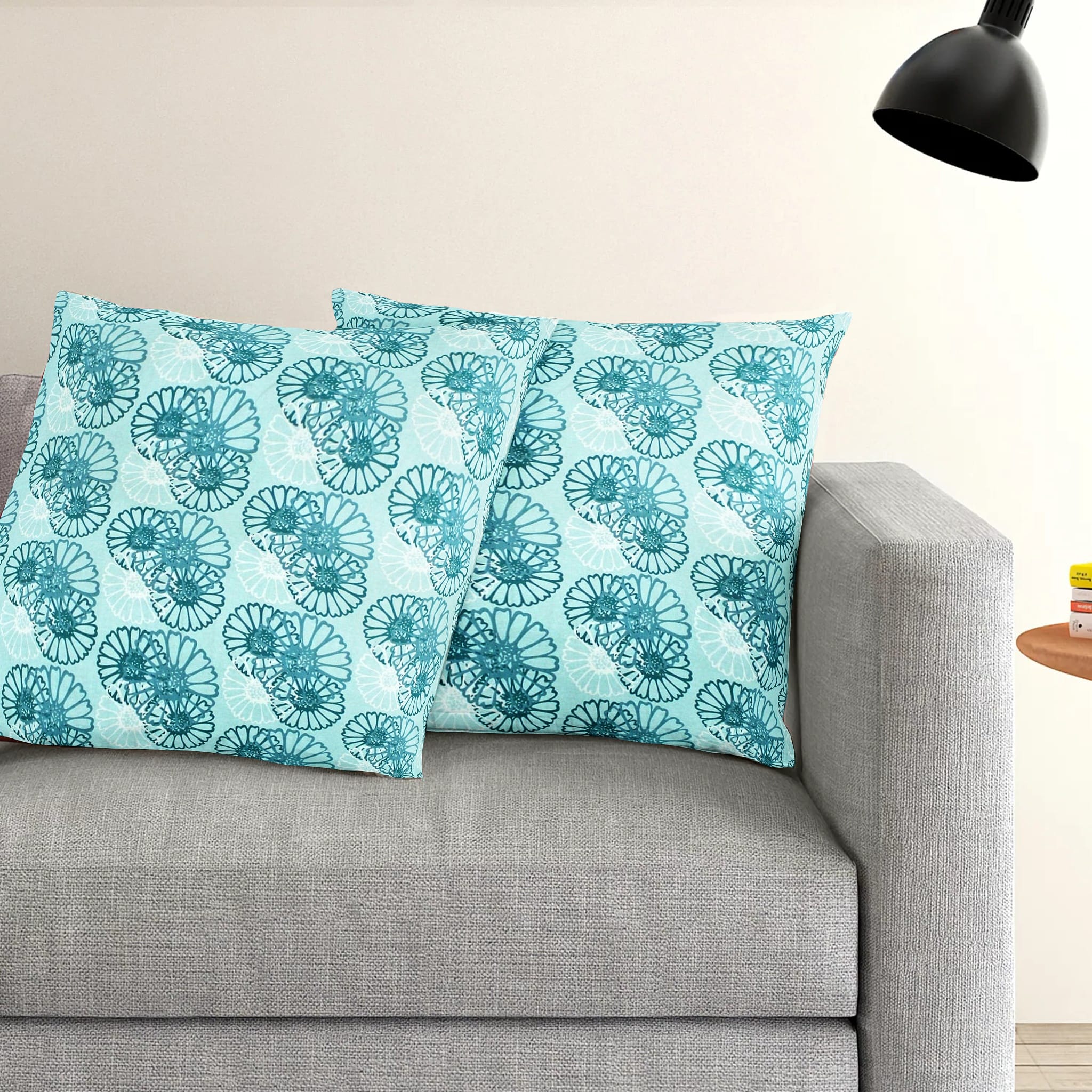 Printed Geometrical Cotton Cushion Cover set - Blue