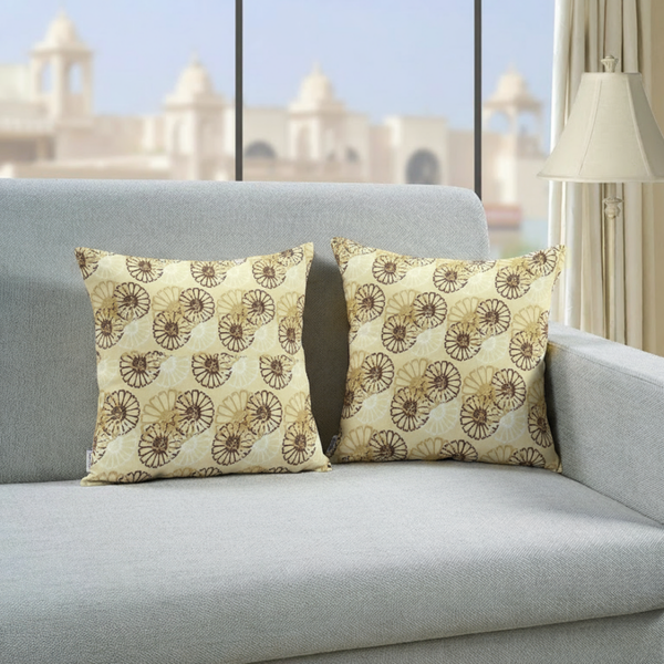 Printed Floral Cotton Cushion Cover set - Brown