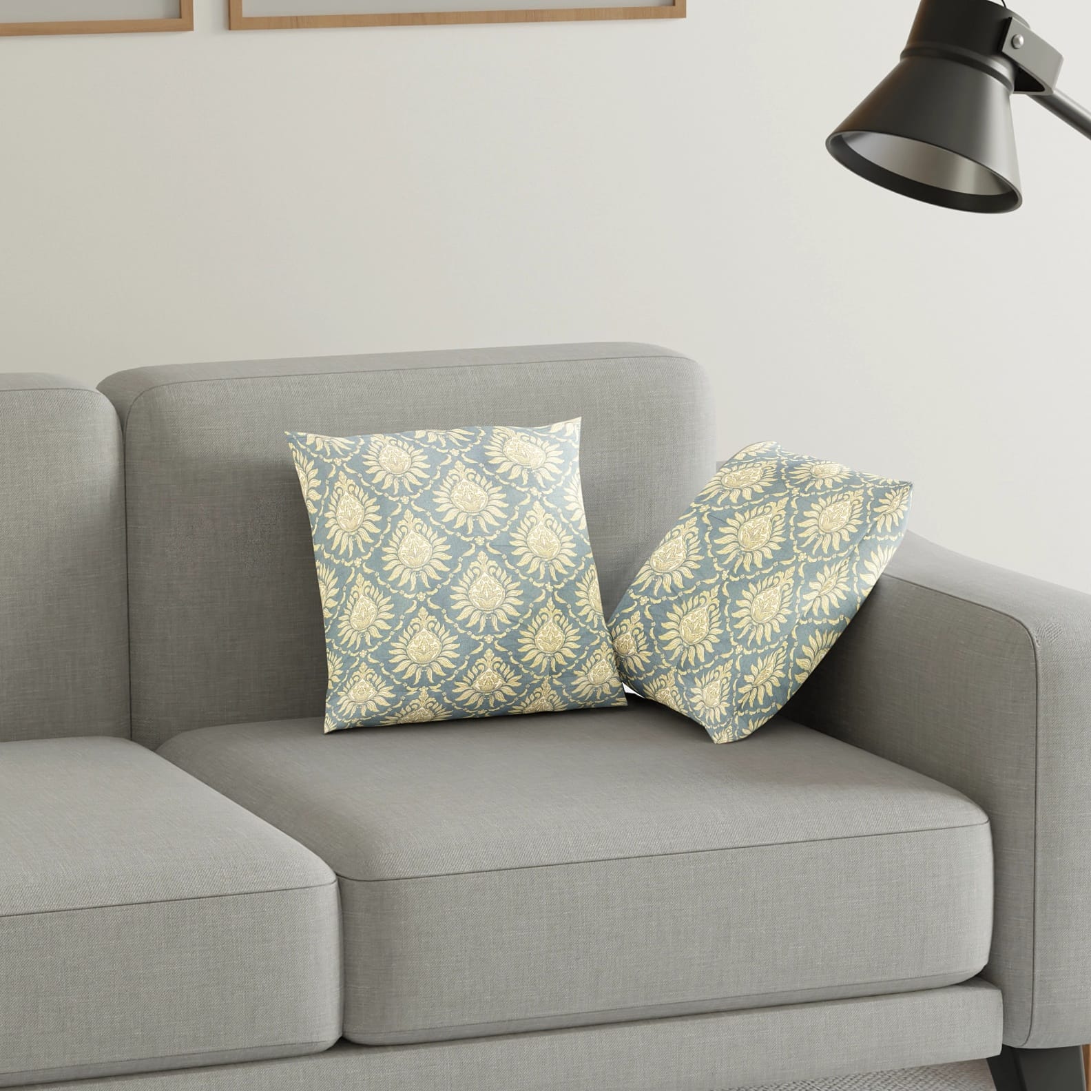 Printed Geometrical Cotton Cushion Cover set - Grey