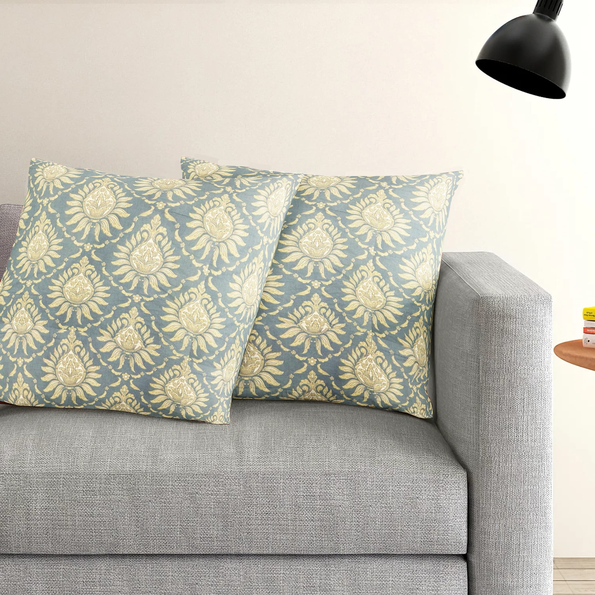 Printed Geometrical Cotton Cushion Cover set - Grey