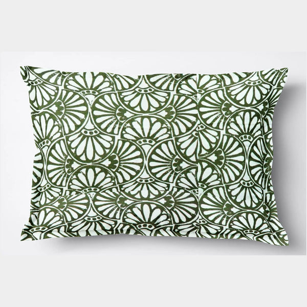 Printed Floral 2 Pcs Cotton Pillow Cover Set - Green
