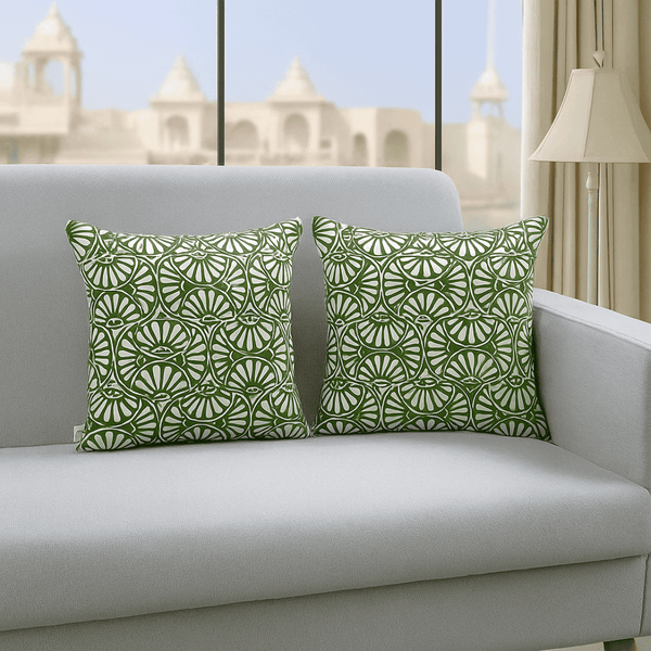 Printed Floral Cotton Cushion Cover set - Green