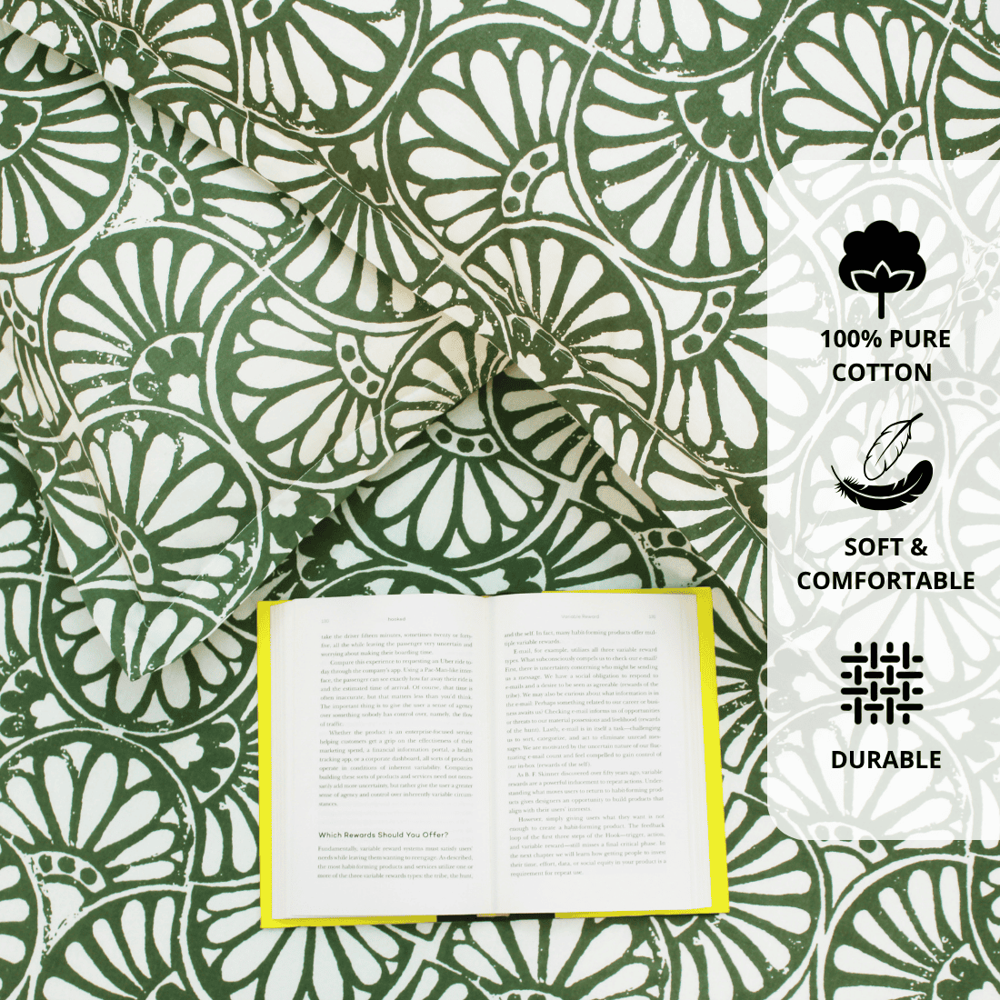 Full View Printed Floral Cotton 144 TC Fitted Bedsheet with Pillow Covers - Green