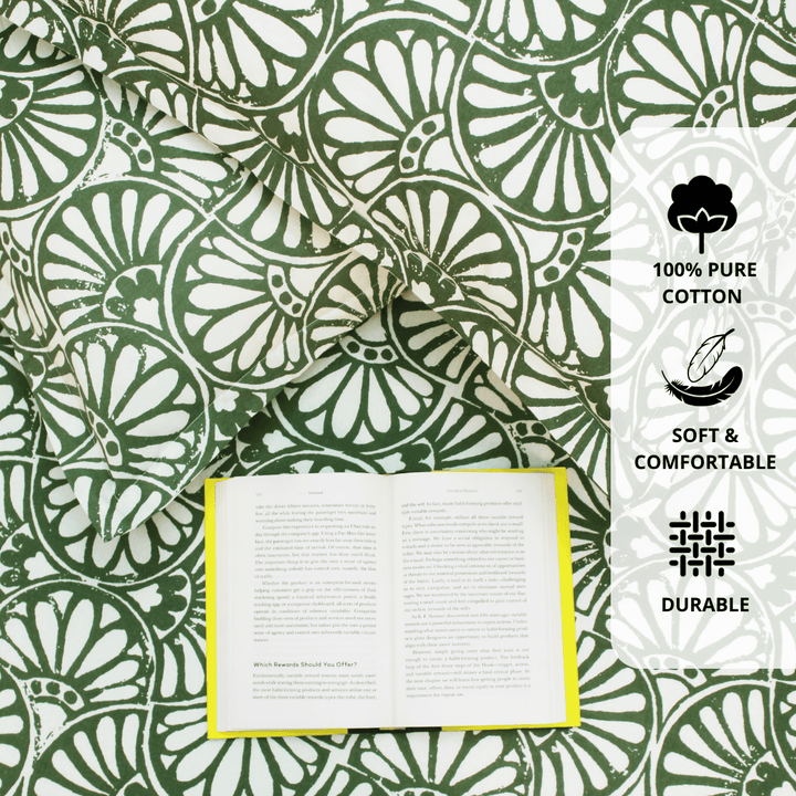 Full View Printed Floral Cotton 144 TC Fitted Bedsheet with Pillow Covers - Green