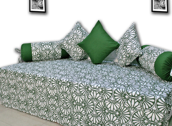 Prism Printed Floral 144 TC 6 Pcs Cotton Diwan Set - Green