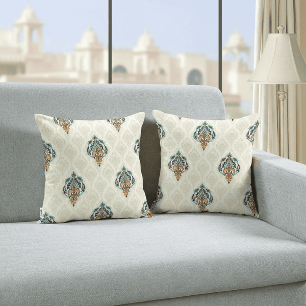 Printed Damask Cotton Cushion Cover set - Blue