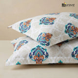 Printed Damask 2 Pcs Cotton Pillow Cover Set - Blue